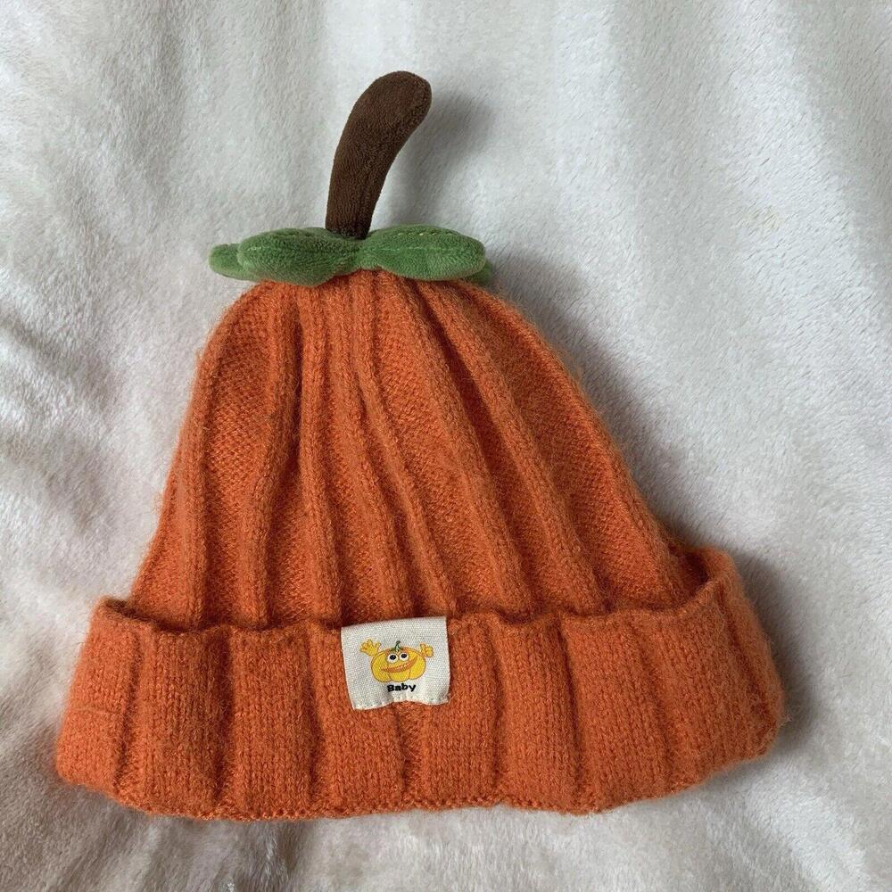 Baby Knit Hat Halloween Pumpkin Fall Harvest Thanksgiving Lined 16” Stretchy